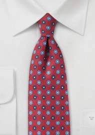 Cherry Red Floral Tie in Slim Width