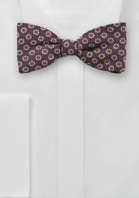 Vintage Floral Print Bow Tie in Burgundy