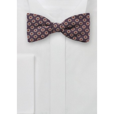 Vintage Floral Print Bow Tie in Burgundy