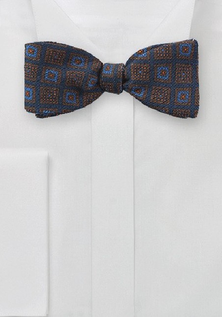 Wool Medallion Print Bow Tie in Navy