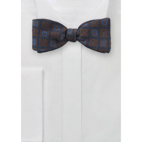 Wool Medallion Print Bow Tie in Navy