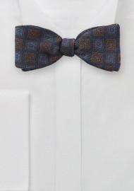 Wool Medallion Print Bow Tie in Navy