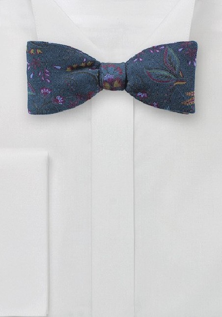 Floral Wool Bow Tie in Dark Teal
