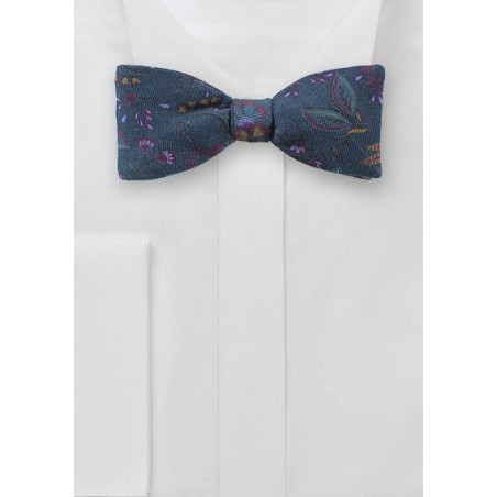 Floral Wool Bow Tie in Dark Teal