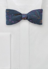 Floral Wool Bow Tie in Dark Teal