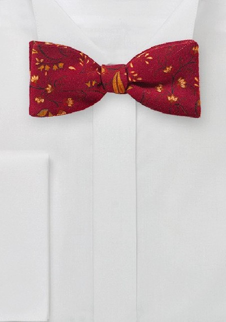 Wool Bow Tie with Florals in Red and Orange