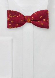 Wool Bow Tie with Florals in Red and Orange