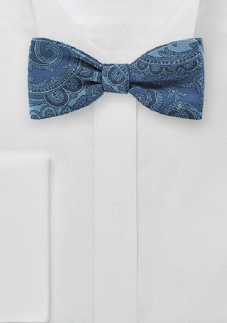Paisley Silk Bow Tie in Denim Blue