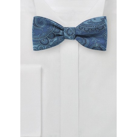 Paisley Silk Bow Tie in Denim Blue