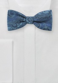Paisley Silk Bow Tie in Denim Blue