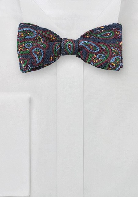 Colorful Wool Paisley Bow Tie