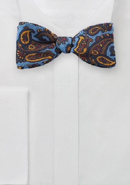 Wool Paisley Bowtie in French Blue