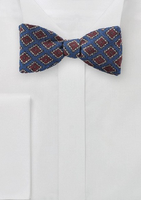 Diamond Check Bow Tie in Blue and Red