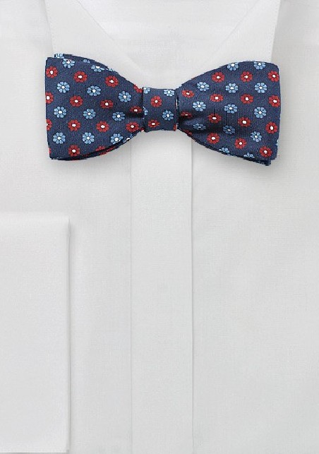 Summer Flower Print Bow Tie in Navy and Red