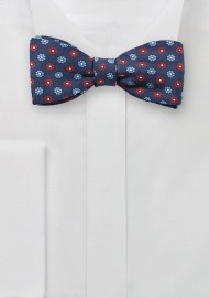 Summer Flower Print Bow Tie in Navy and Red