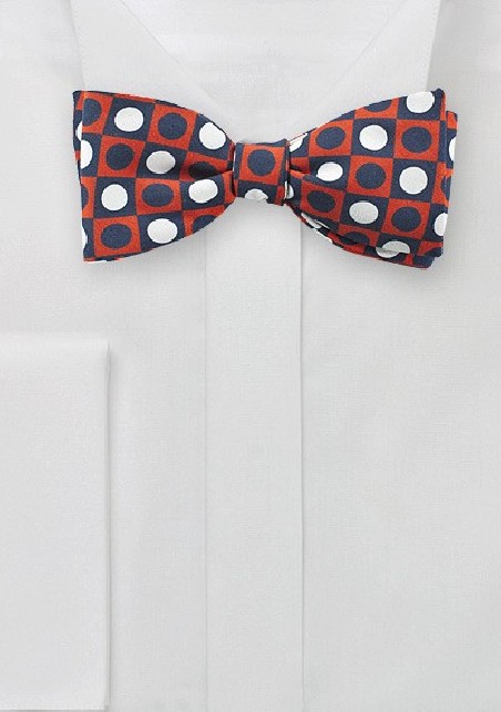 Retro Graphic Print Bowtie in Blue, Orange, White