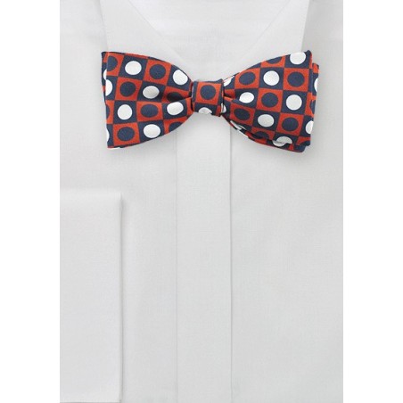 Retro Graphic Print Bowtie in Blue, Orange, White