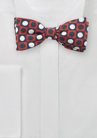 Retro Graphic Print Bowtie in Blue, Orange, White