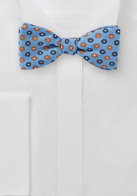 Sky Blue Bow Tie with Orange Florals