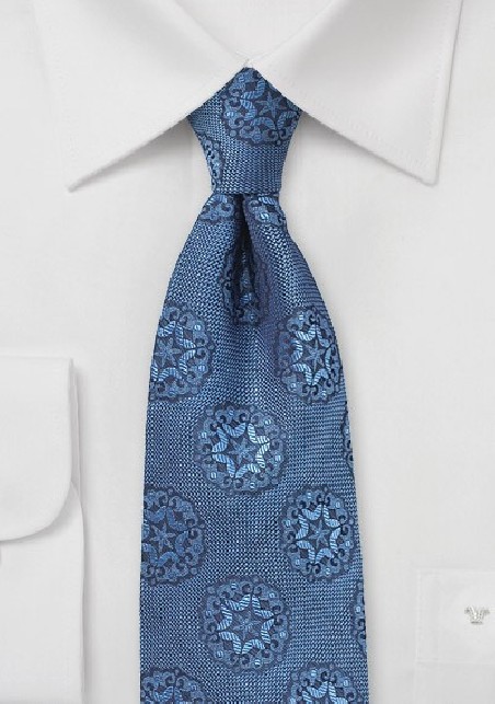 Indigo Blue Woven Medallion Print Tie