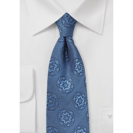 Indigo Blue Woven Medallion Print Tie