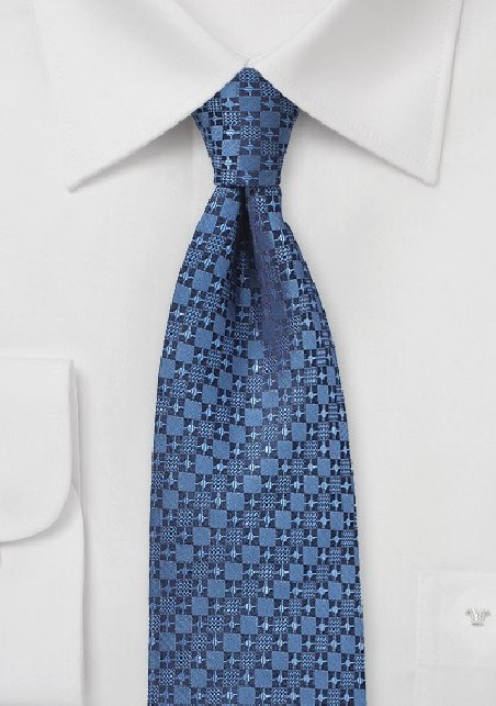 Geometric Check Tie in Indigo