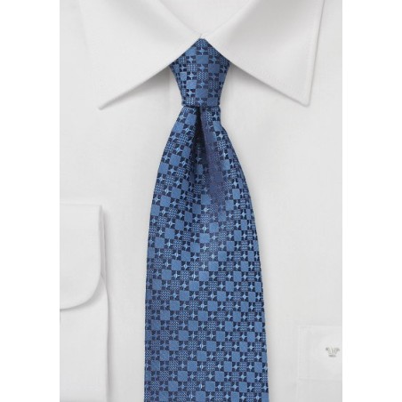 Geometric Check Tie in Indigo