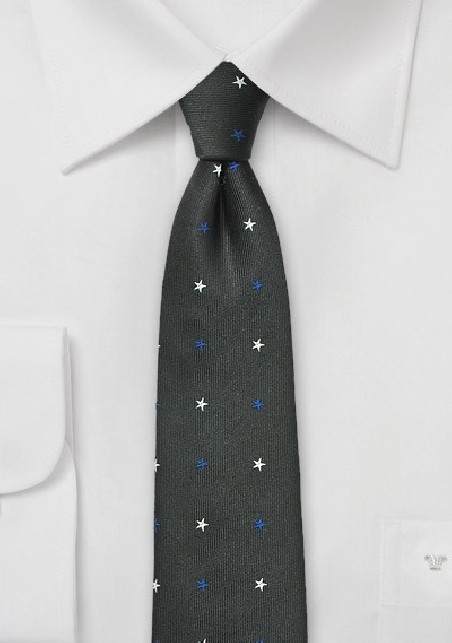 Black Skinny Tie with Blue and White Stars