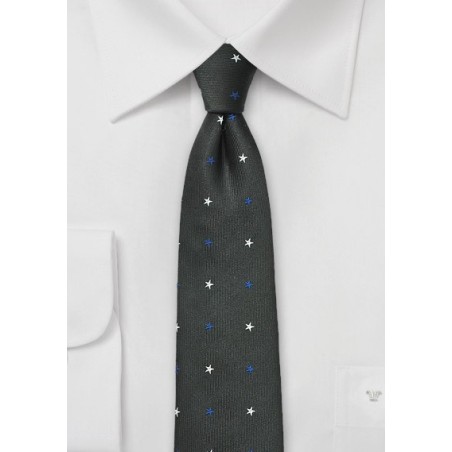 Black Skinny Tie with Blue and White Stars