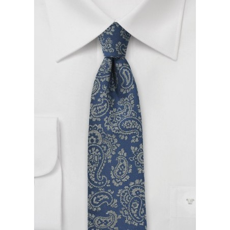 Blue Slim Cut Tie with Gray Paisley