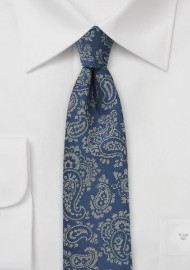 Blue Slim Cut Tie with Gray Paisley