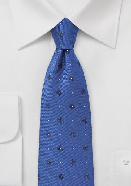 Royal Blue Silk Tie with Florals
