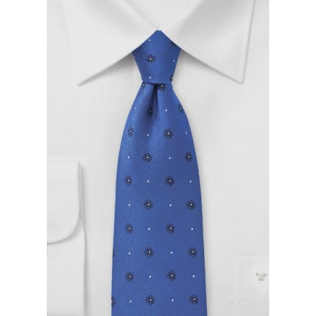 Royal Blue Silk Tie with Florals