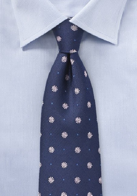 Navy Tie with Pink Embroidered Florals