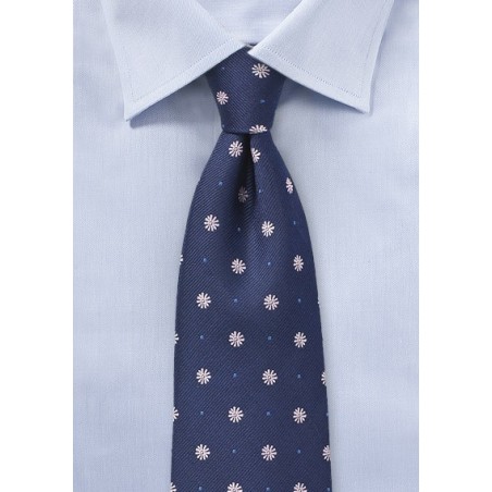 Navy Tie with Pink Embroidered Florals
