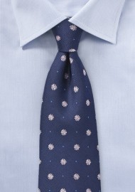 Navy Tie with Pink Embroidered Florals
