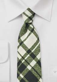 Beige and Green Wool Plaid Tie