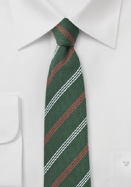 Hunter Green Striped Wool Skinny Tie