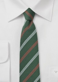 Hunter Green Striped Wool Skinny Tie