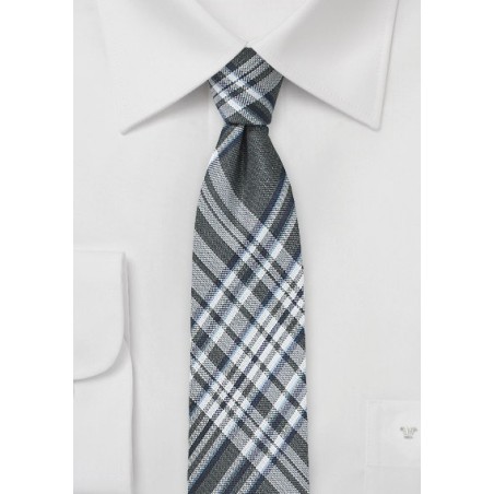 Trendy Checkered Tie in Gray and Silver
