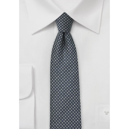 Basketweave Check Tie in Charcoal