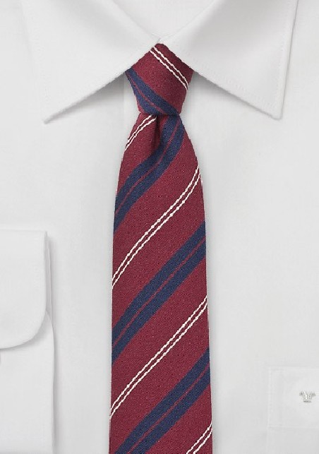 Dark Red and Navy Striped Wool Tie