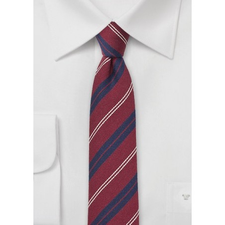 Dark Red and Navy Striped Wool Tie