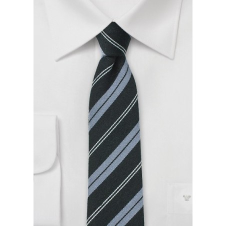 Black and Gray Skinny Wool Striped Tie
