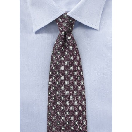 Geometric Wool Weave Tie in Burgundy