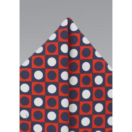 Retro Pattern Pocket Square in Orange, White, and Blue