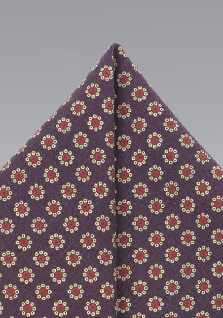 Vintage Floral Print Hanky in Burgundy