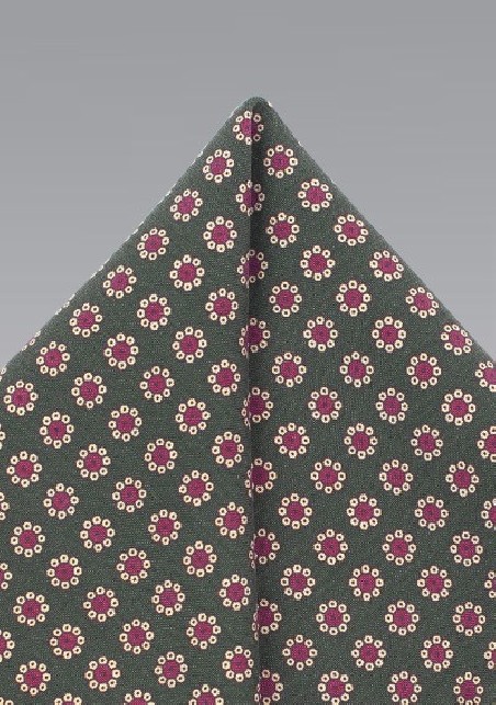 Olive Green Floral Pocket Square
