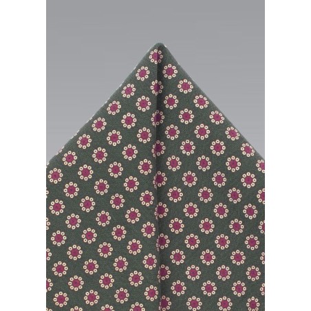 Olive Green Floral Pocket Square
