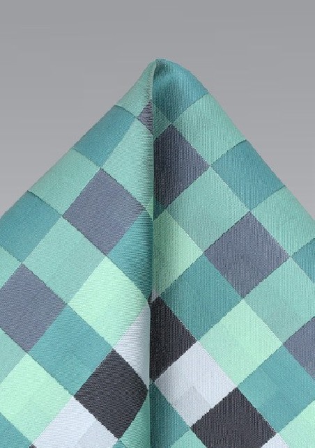 Patchwork Pocket Square in Mint and Silver